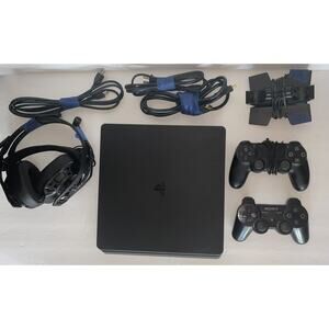 PS4, 2 Wireless Controllers, Power Cords, Charging Station Headphones W/Mic